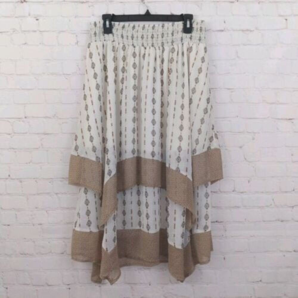 Style & Co Skirt Womens Large Ivory Geometric Layered Asymmetrical Boho Aztec
